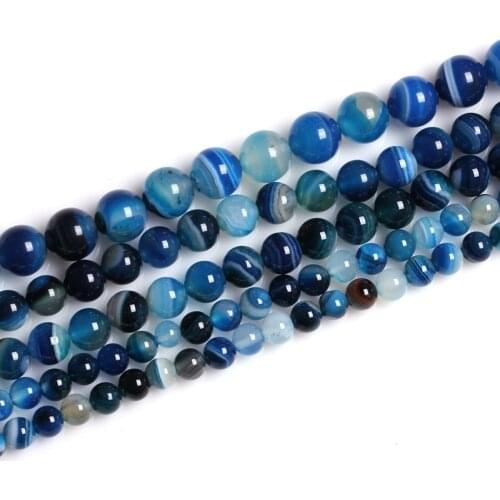 1 Strand Natural Blue Stripe Agates Beads Round Spacer Crystal Beads For DIY Jewelry Making Findings Manual Accessories Bracelet