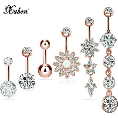 6 piece stainless steel zircon, Cristal Belly Navel Ring, soft pottery ball, aux zircon combination suit