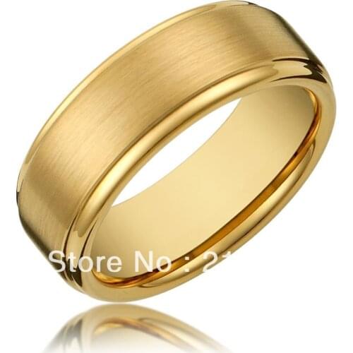 Cheap Price Free Shipping USA Hot Selling New Golden Plate Brushed Center With Steps 8MM Tungsten Ring Mens' Wedding Band Ring