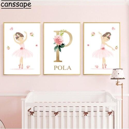 Nursery Posters And Prints Custom Name Poster Dancing Girl Prints Flower Painting Nursery Wall Pictures Kids Bedroom Decor