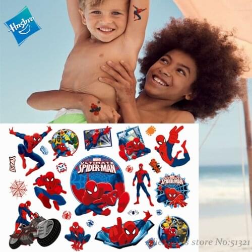 Hasbro Marvel Captain Americe Spiderman Children Cartoon Temporary Tattoo Sticker For Boys Cartoon Toys Waterproof Kids Gift