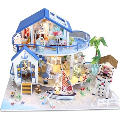 Big Doll House Furniture Kit Wooden House For Kids Ocean View Villa Building Model Toys Christmas Gift DIY Dollhouse Miniature
