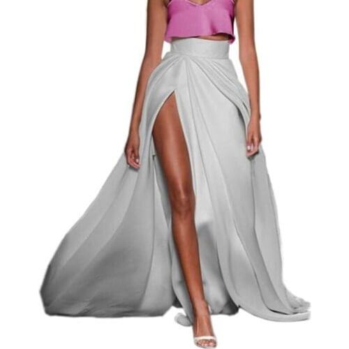 Elegant White Green Long Skirts Satin High Waist Side Slit Pleated Floor Length Formal For Women Custom Maxi Sexy Skirts