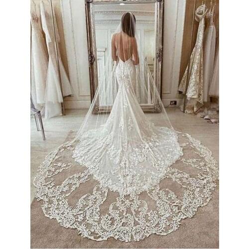 3M Long Veil Lace Appliqued Cathedral Length Appliqued White Ivory Wedding Veil Bride Veils Bridal Hair With Free Comb New Arriv