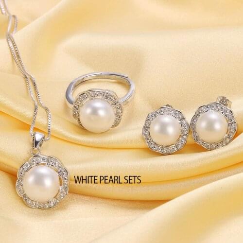 HENGSHENG Luxury Natural Freshwater Pearl Jewelry Set, AAAA Natural Pearl Pendants Earrings Rings For Women, Pearl Size 10-11MM