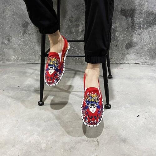 Vintage Embroider Casual Shoes Men Women Flats Man Canvas Lazy Shoes Harajuku Light Hard-Wearing Rubber Espadrilles Loafer 36-45