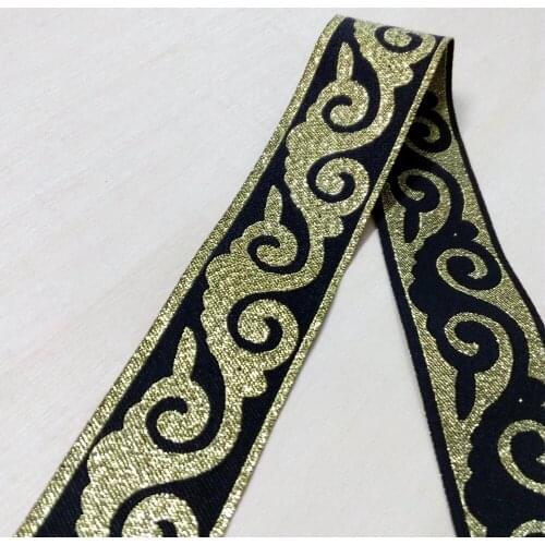 3.3cm 33mm 1-3/8 Black Golden Filigree Moire Shiny Classic Handmade Ribbon Dog Collar Costume Laciness National Jacquard Webbing