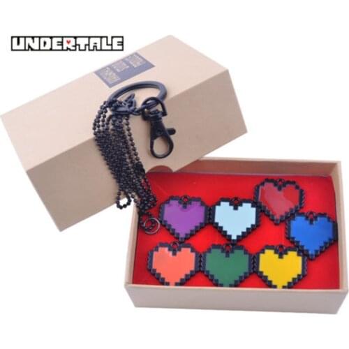 7 Pcs Set Undertale Sans Frisk LOVE Heart Necklace Determination Bravery Pendant Keychain Ring Holder Cosplay Prop Accessories
