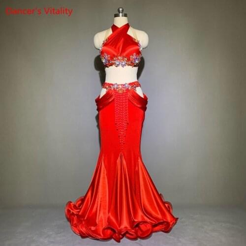 Belly Dance Suit Diamond-Studded Bra Long Skirt Performance Clothes Set High-End Custom Adult Child Elegant Competition Clothing
