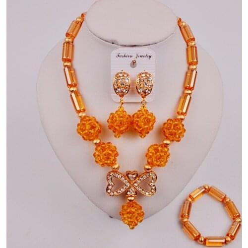 Beautiful Champagne Gold Crystal Beaded Nigerian Wedding Beads African Jewelry Sets for Women SZ-Q2-06