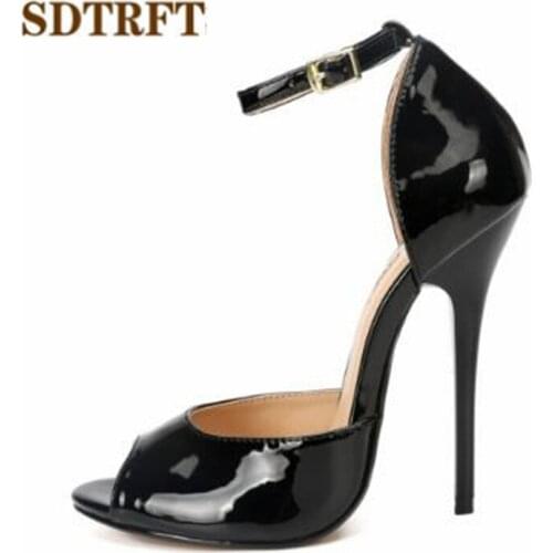 SDTRFT RED Sandals Summer shoes moman Sandalias Wedding Stiletto zapatos mujer 13cm Thin Heels Ladies Party Pumps Plus:37-49 50