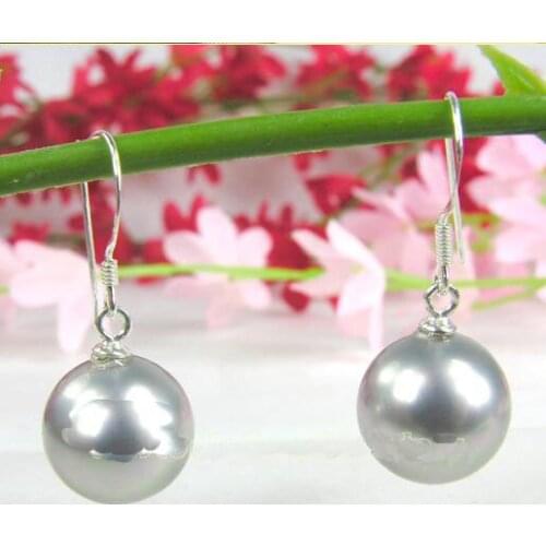 Hot Sale 12MM Gray Color Round Sea Shell Pearl Chandelier Dangle Earrings S925 Stering Silver Hook Fine Jewelry Nice Lady Gift