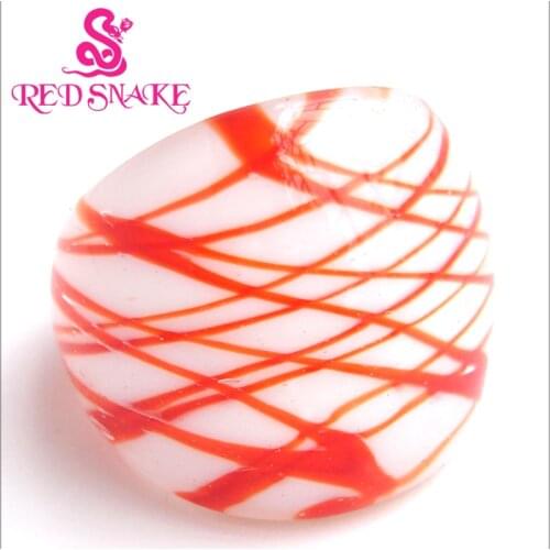 RED SNAKE Fashion Ring Pure Handmade white bottom color with red Crossed Wires Murano Glass Rings