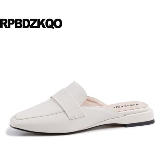 Slip on slippers ladies chinese mules square toe sandals white designer shoes women luxury 2019 patent leather walking european