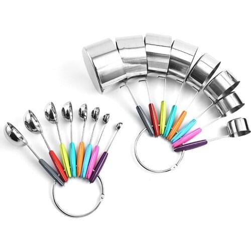 16 Piece Stainless Steel Measuring Cups And Spoons Set, 8 Piece Measuring Cups And 8 Spoons Set, For Kitchen Baking
