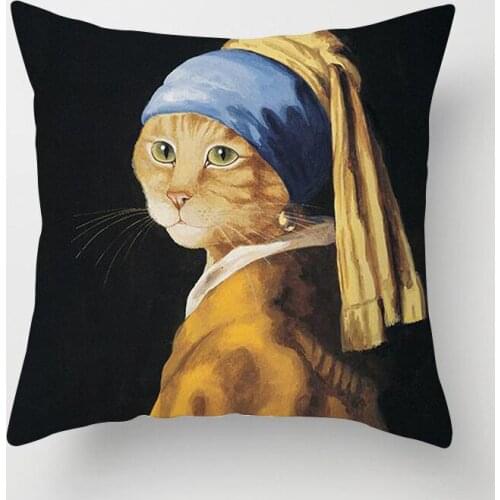 Home Decoration Cartoon Painting Cat Pillow Cover Polyester Sofa Car Chair Throw Pillowcase Celebrity Cushion Covers 45x45cm