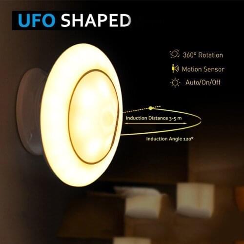 Sensor Nightlight Creative 360-degree UFO Shape Human Induction Rotating Night Llight For Corridor Cabinet Drop shiping