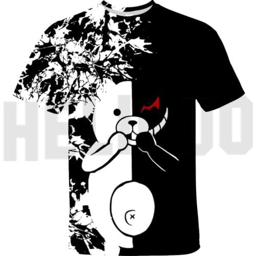 Casual Anime Oversized T Shirt Black and White Bear 3D printed Danganronpa Monokuma T-shirt Mens Summer Top 90s Graphic T Shirt