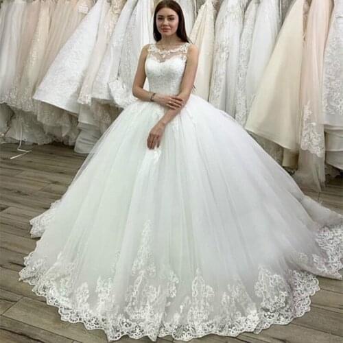 Sheer Sleeveless Ball Gown Wedding Dresses 2021 Modest Customized Personal Lace Up Back Corset Bridal Gowns Formal Spring