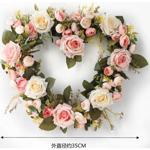 Silk Rose Flowers Wreath for Home Wedding Door Decoration Heart Type Artificial Flower Garland Farmhouse Flower Shop Door Decor