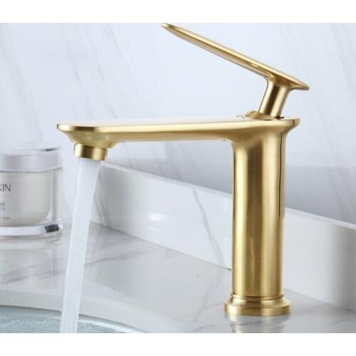 Basin Faucet Mixer Brush Gold Brass Bathroom Sink Faucet Deck Mounted Hot and Cold Bathroom Sink Taps Lavatory Faucet Bath Crane
