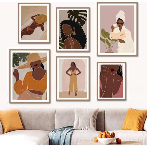 Modern Bohemian Fashion Woman Monstera Wall Art Canvas Painting Nordic Posters And Prints Wall Pictures For Living Room Decor