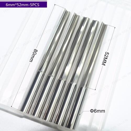 6mm*52mm-5PCS,CNC solid carbide End Mill,tungsten steel woodworking insert router bit,2 Flutes Straight Milling cutter,MDF,Foam