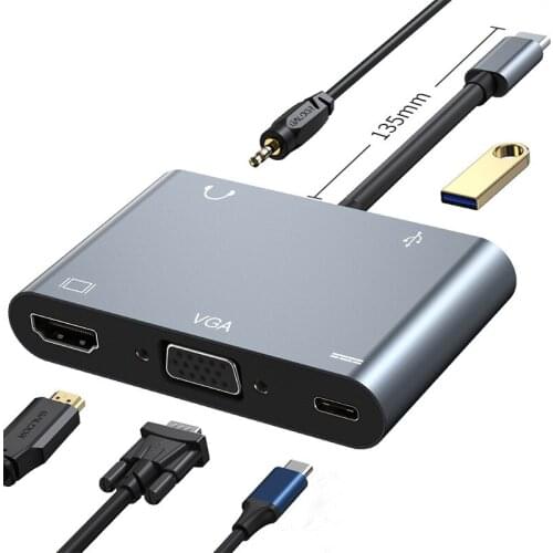 USB C To HD VGA HUB 4K For Apple Notebook Five-in-one Hub with HDCP Protocol Support Netflix Strong Compatibility