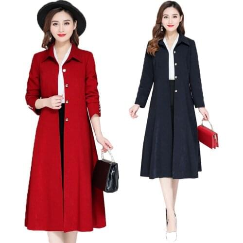 Middle-Aged Female Windbreaker 6XL Spring Autumn Overcoat Women High-End Long Trench Coat And Mid-length Windbreake Lined D830
