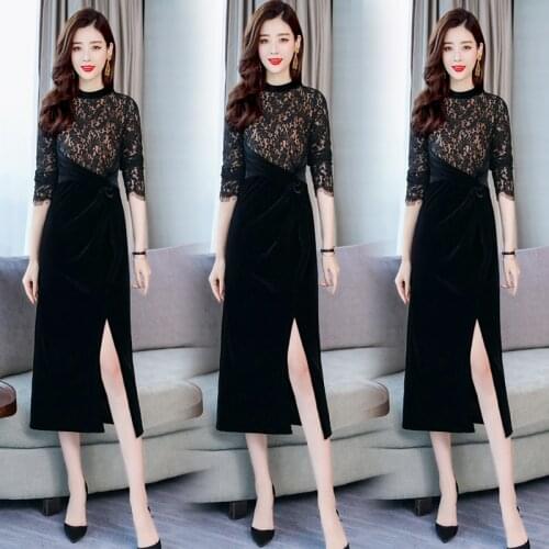 Womens Dresses New Arrival 2020 Autumn Elegant Ladies Office Dress A-Line Long Sleeve Slim Black Robe Femme Vestidos AA5305
