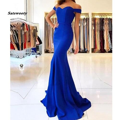 Sexy Off the Shoulder Prom Dress 2020 Royal Blue Mermaid Formal Party Gowns Long Plus Size robe de soiree Free Shipping