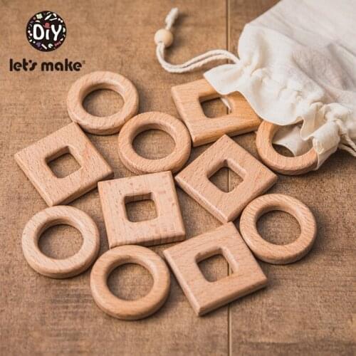 LetS Make 1PC Beech Wooden Geometric Circle Baby Teething Wooden Crafts Toys For Baby Rattles Wood Ring Baby Teether Stroller
