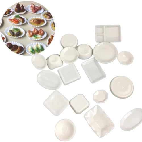18Pcs Dollhouse Trays Plates Miniature Food Dishes Kitchen Tableware Decor Toy Pretend Play Game Props for Kid Gifts