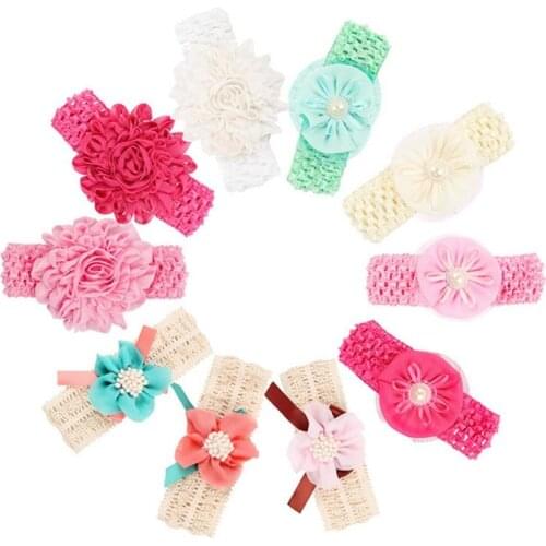 2021 New Fashion Cute Baby Girls Headbands Flowers 10PCS Fake Pearls Hair Bands Headdresses For Infant Hair Accessories