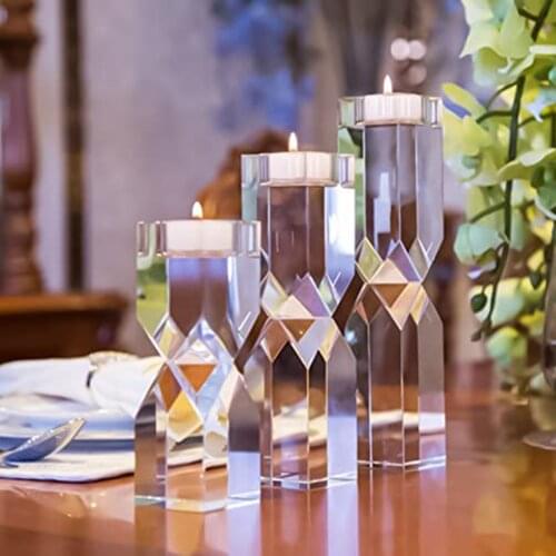 3x Elegant Sparkling Crystal Candle Holders 12/16/20cm Height Square Cube Tealight Stand Centerpiece Party Wedding Home Decor