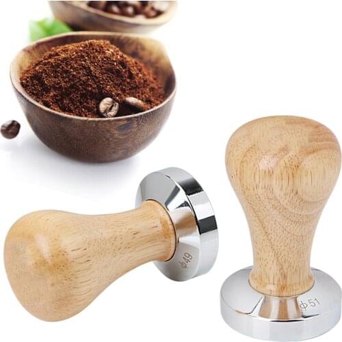 58mm 51mm 53mm Coffee Tamper Wooden Handle Coffee Pressed Powder Hammer Espresso Maker Barista Stainless Steel Tools Accessories
