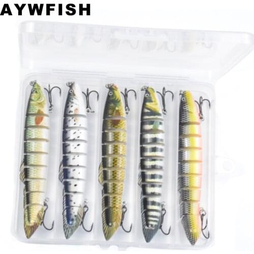 AYWFISH Set Lure 5PCS A LOT 130mm 21.5g Multi Jointed Swimbait With Free Plastic Tackle Box 9 Segments Fishing Bait Wobblers