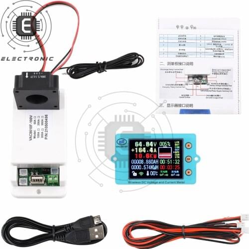 DC 500V 100A 200A 500A Wireless Voltage Meter Ammeter Solar Battery Charging Capacity Power Detector Tester 2.4 Inch
