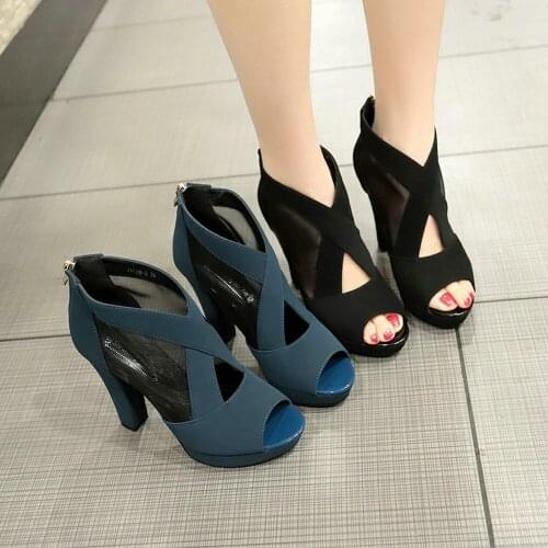 Sandals women summer sexy fish mouth wedge heel thick heel high-heeled mesh new wild womens shoes B61-59 JY