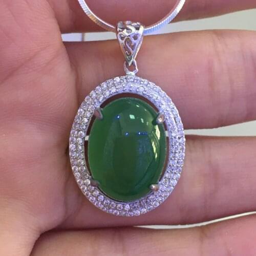 BSL Fine Jewelry 925 Sterling Silver Green Jade Pendant Necklace For Women Wedding Gift 2017 New Arrival