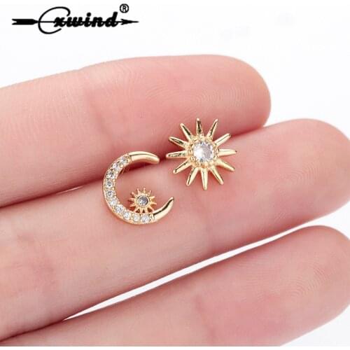 Cxwind Trendy Crystal Star Moon Sun Earrings Charming Earrings for Women Girl Party Fashion Ear Piercing Jewelry Brincos
