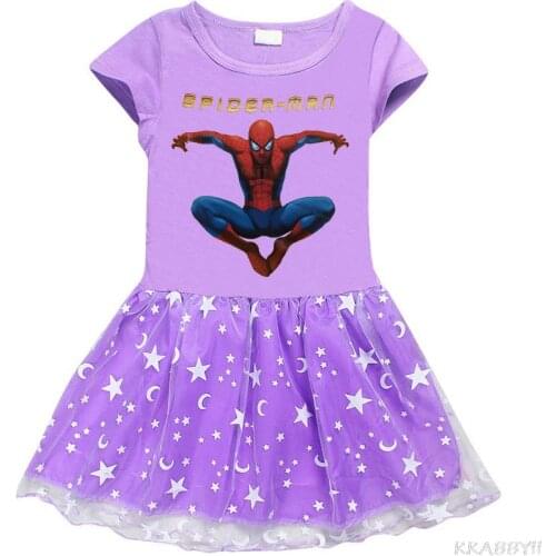 Disney SpiderMan New Girl cotton Dress CartoonStar Moon Gauze Hem Short Sleeve Childrens dress ball gown
