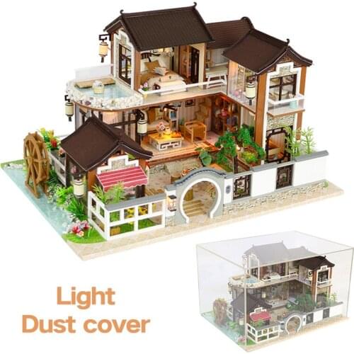 DIY 3D Wood Doll House Retro Yard Villa Building Miniature Dollhouse With Furniture Kits For Dolls Toys Birthday Christmas Gifts
