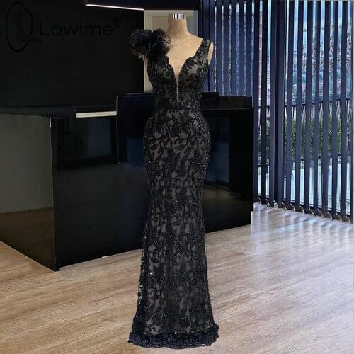 Elegant Black Mermaid Evening Dresses 2021 Floor Length Long Beading Evening Gowns Formal Female Dresses