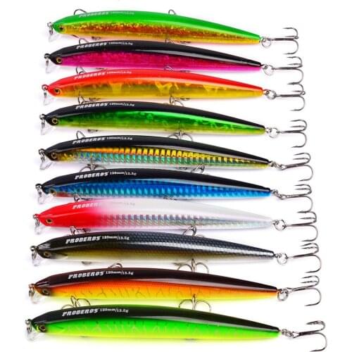 HiUmi 10pcs Bassbait Exported to Japan 10 colors Fishing Bait Minnow Lures 13.5g 12.5cm Fishing Lure 6# Hook Fishing