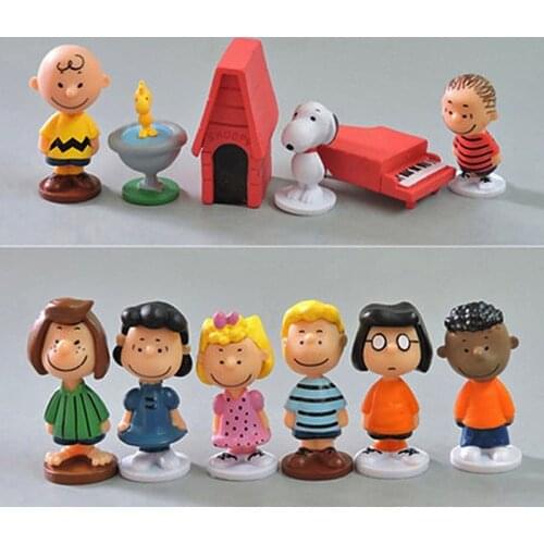 Bandai Animation 12pcs Toy Figures Dog Charlie Brown And Friends PVC Collection Dolls Model Toys