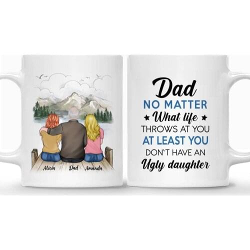 Father & Daughters Dad Personalized Mug Custom Made Coffee Cups Mugs Fathers Day 11/15 Oz RR2042
