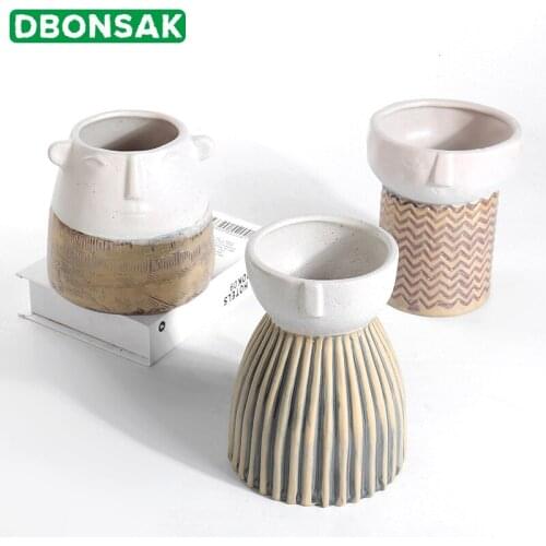 Human Face Ceramic Flower Pot Art Portrait Sculpture Flower Pot Balcony Patio Desktop Flower Arrangement Vase Garden Decoration