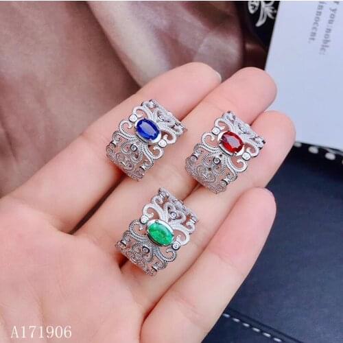 KJJEAXCMY boutique jewelry 925 sterling silver inlaid natural emerald ruby sapphire gemstone female ring support review new luxu