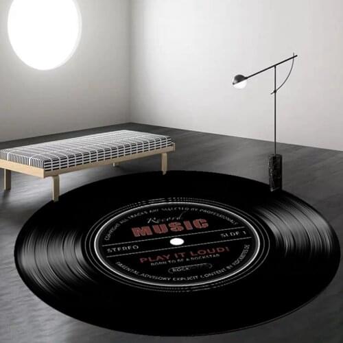 Round Carpet Printed Rugs for Living Room Music Record Shaped Floor Mats Anti-slip Area Rugs Bedroom Tatami Mat Home Nap Carpets